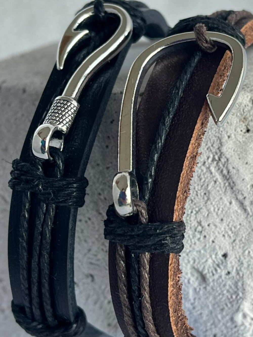 Fishing HOOK BLACK Men and Woman Leather Handmade Bracelet